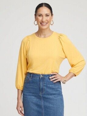 NWT Chico's Touch of Cool Seamed Top 3/4 Sleeve Mustard Size 4/ US XXL